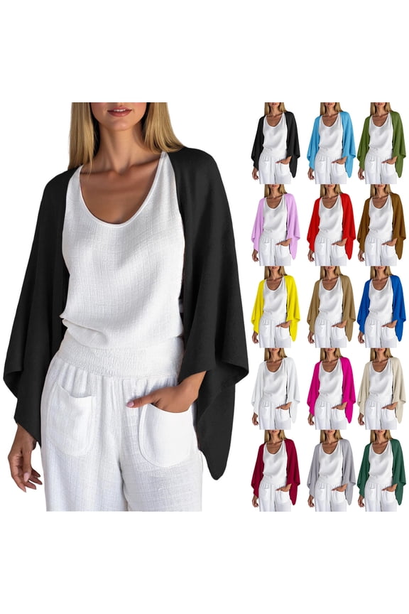 Fall Cardigan For Women 3/4 Sleeve Open Front Linen Tops Loose Solid Color Casual Going Out Shirt