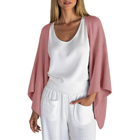 PUMISAS Fall Cardigan For Women 3/4 Sleeve Open Front Linen Tops Loose Solid Color Casual Going Out Shirt