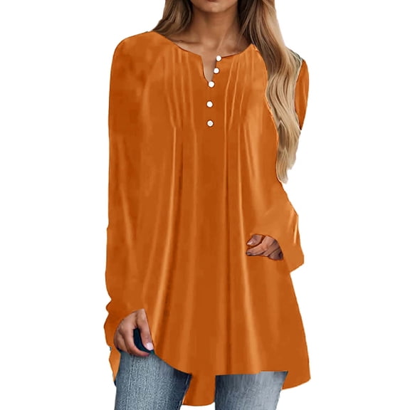 PUMISAS Fall Shirt For Women Dressy Casual Loose Tops Soft Crew Neck Tunic Long Sleeve Pullover Solid Color Blouse