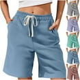 thumbnail image 1 of PUMISAS Fall Shorts For Women Elastic And Adjustable Waistband Mid Waist Drawstring Shorts Comfortable Casual Loose Pants With Pockets, 1 of 6