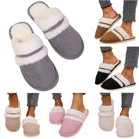 PUMISAS Fall Slippers For Women Warmth Comfortable Home Splice Color Slippers Casual Indoor Home Closed Toe Shoes