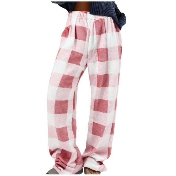 PUMISAS Fall Sweatpants For Women Casual Elastic And Adjustable Waistband Splice Color Joggers Loose Warmth Plaid Trousers