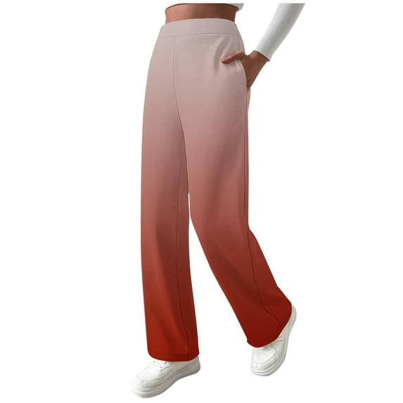 PUMISAS Fall Sweatpants For Women Casual High Waisted Elastic Pants Gradient Color Straight-Leg Wide Joggers Loose Warmth Trousers