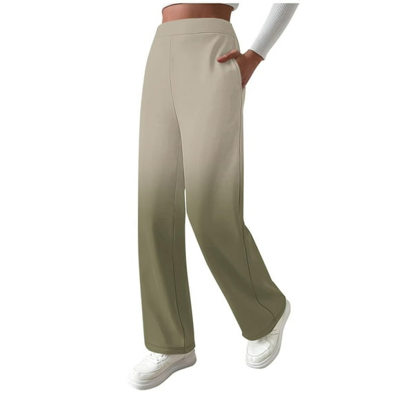 PUMISAS Fall Sweatpants For Women Casual High Waisted Elastic Pants Gradient Color Straight-Leg Wide Joggers Loose Warmth Trousers