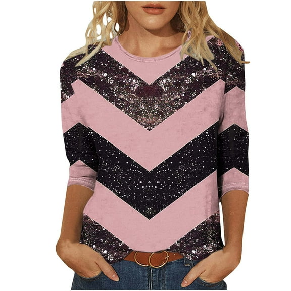 PUMISAS Fall Tunic Tops For Women 3/4 Sleeve Crew Neck Dressy Shirt Casual Loose T-Shirts Splice Color Pullover Blouses