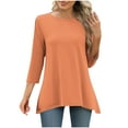 thumbnail image 1 of PADFRYBK Fall Tunic Tops For Women 3/4 Sleeve Crew Neck Shirt Casual Loose T-Shirts Solid Color Pullover Blouses, 1 of 6