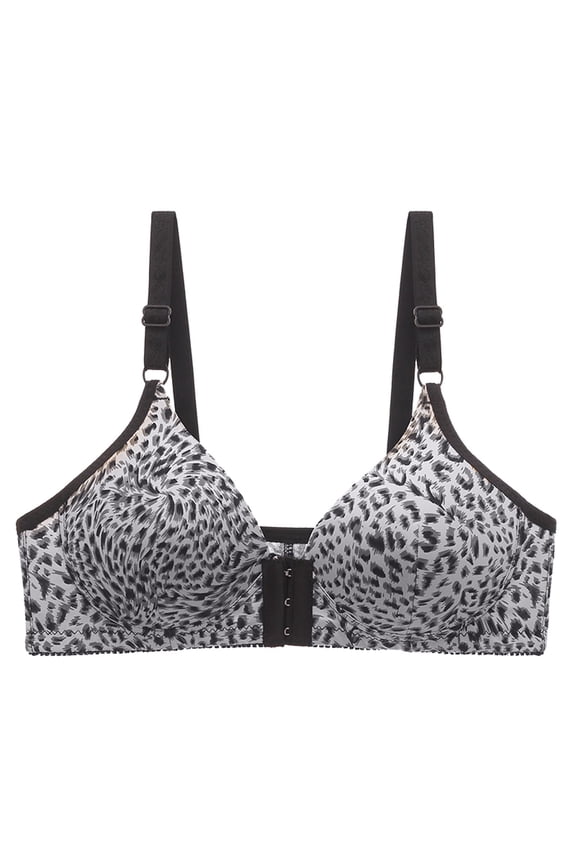 Front Closure Bras For Women Push-Up No Underwire Supportive Bras Leopard Printing Bras With Adjustable Straps