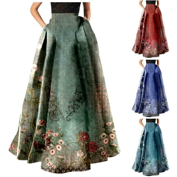 PUMISAS High Waisted Party Skirt For Women Soft High Elastic Waist Skirts Printed Casual Loose Holiday Beach Skirts