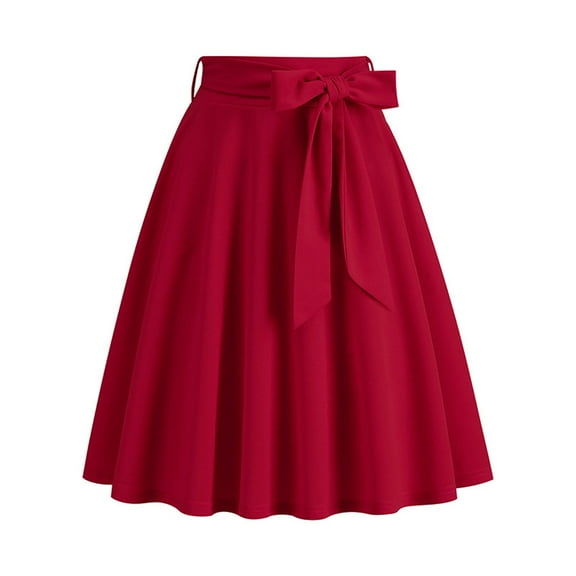 PUMISAS High Waisted Pleated Skirts For Women Soft Elastic Waist Drawstring Skirts Casual Loose Mid-Length Skirts Solid Color A-Line Skirts