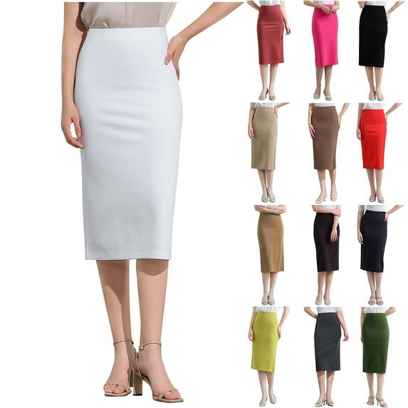 PUMISAS High Waisted Skirts For Women Comfortable Elastic Waist Solid Color Skirts Casual Elegant Wrap Hip Skirts Summer Mid-Length Skirts