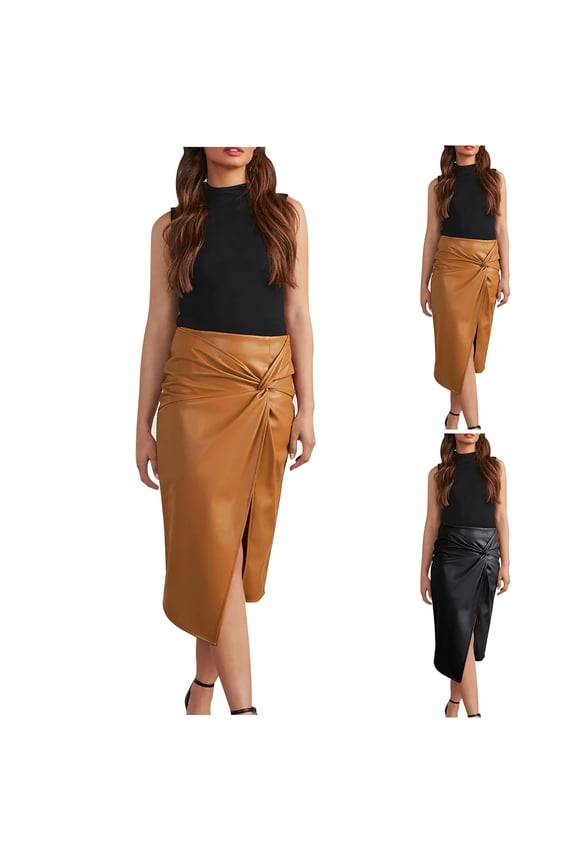 High Waisted Skirts For Women Solid Color Wrap Hip Skirts Casual Flowy Elastic Waist Mid-Length Skirts