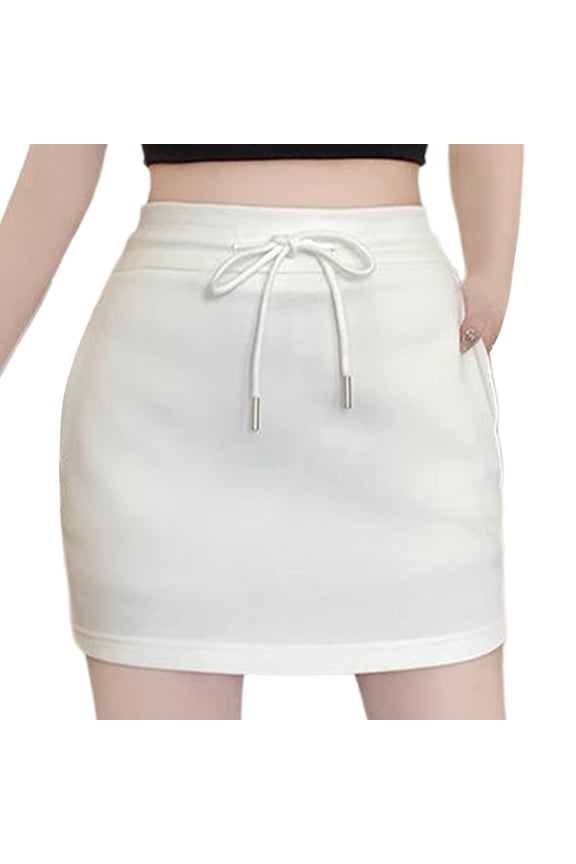 High Waisted Skirts For Women Summer Soft Wrap Hip Skirts Solid Color A-Line Skirts Sports Drawstring Mini Skirts