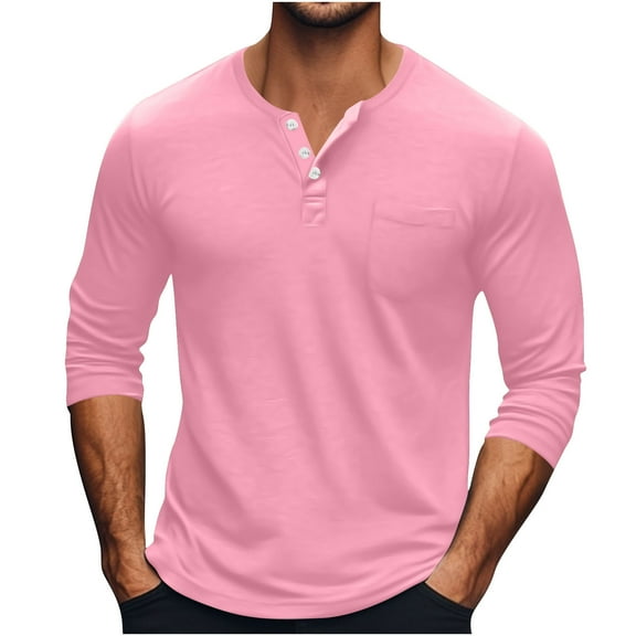 PUMISAS Long Sleeve T-Shirt For Men Comfortable Summer Fall Pullover Casual Loose Solid Color Button Tops Crew Neck Casual Tunic Blouses