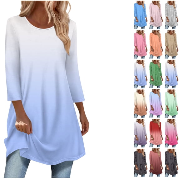 PUMISAS Long Tunic Tops For Women Loose Dressy To Wear With Leggings Women 3/4 Sleeve Pullover Tops Casual Crew Neck Blouse Fall Shirts S-2Xl