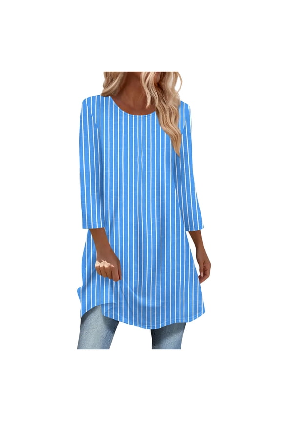 Long Tunic Tops For Women Loose Dressy To Wear With Leggings Women 3/4 Sleeve Pullover Tops Casual Crew Neck Blouse Fall Shirts S-2Xl