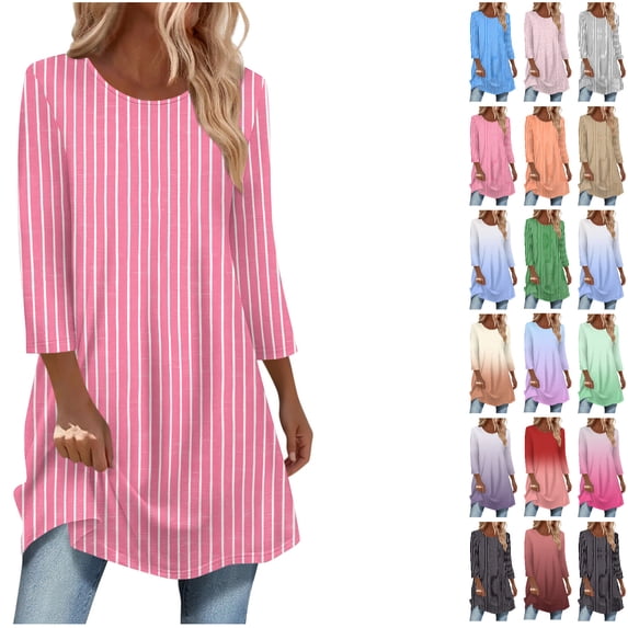 PUMISAS Long Tunic Tops For Women Loose Dressy To Wear With Leggings Women 3/4 Sleeve Pullover Tops Casual Crew Neck Blouse Fall Shirts S-2Xl