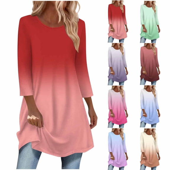 PUMISAS Long Tunic Tops For Women Loose Dressy To Wear With Leggings Women 3/4 Sleeve Pullover Tops Casual Crew Neck Blouse Fall Shirts S-2Xl