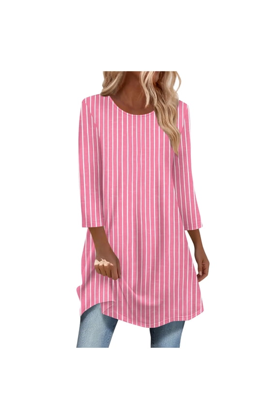 Long Tunic Tops For Women Loose Dressy To Wear With Leggings Women 3/4 Sleeve Pullover Tops Casual Crew Neck Blouse Fall Shirts S-2Xl