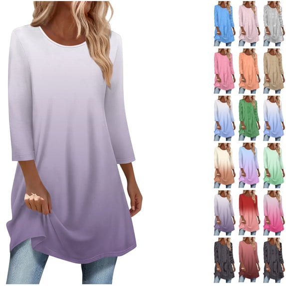 PUMISAS Long Tunic Tops For Women Loose Dressy To Wear With Leggings Women 3/4 Sleeve Pullover Tops Casual Crew Neck Blouse Fall Shirts S-2Xl