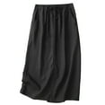thumbnail image 1 of PUMISAS Mid-Length Skirt For Women Soft High Waisted Drawstring Elastic Waistband Skirts Solid Color Casual Loose Skirts With Side Pockets, 1 of 5
