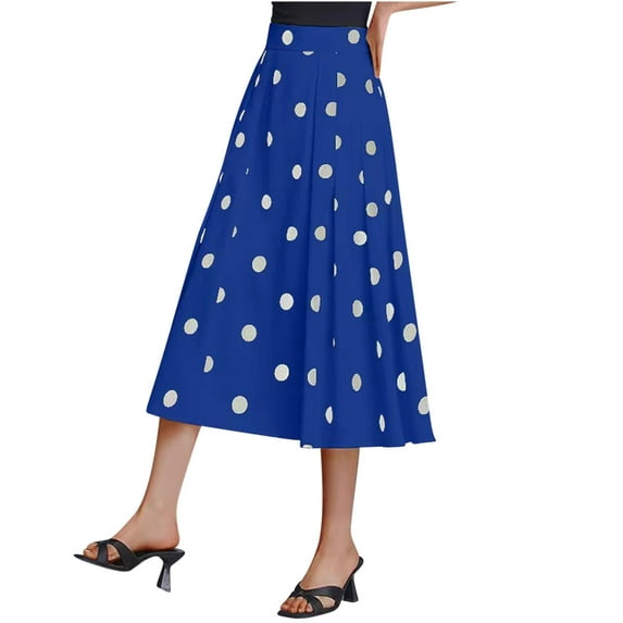 PUMISAS Mid-Length Skirts For Women High Waisted Elastic Waistband Splice Color Skirts Casual Loose A-Line Printed Skirts