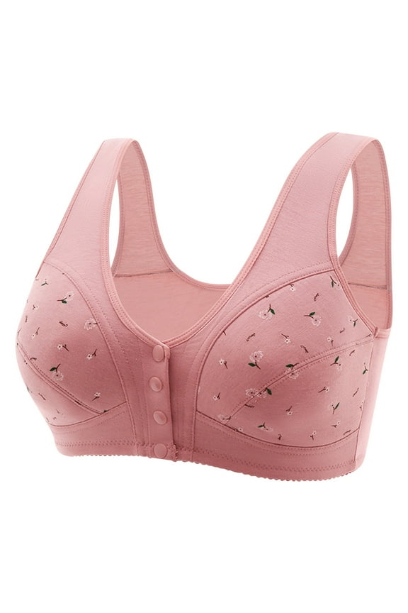 Middle-Aged And Elderly Bras For Women Floral Wirefree Bra Front Button Closeure Soft Bra Unpadded Everyday Oversized Bras