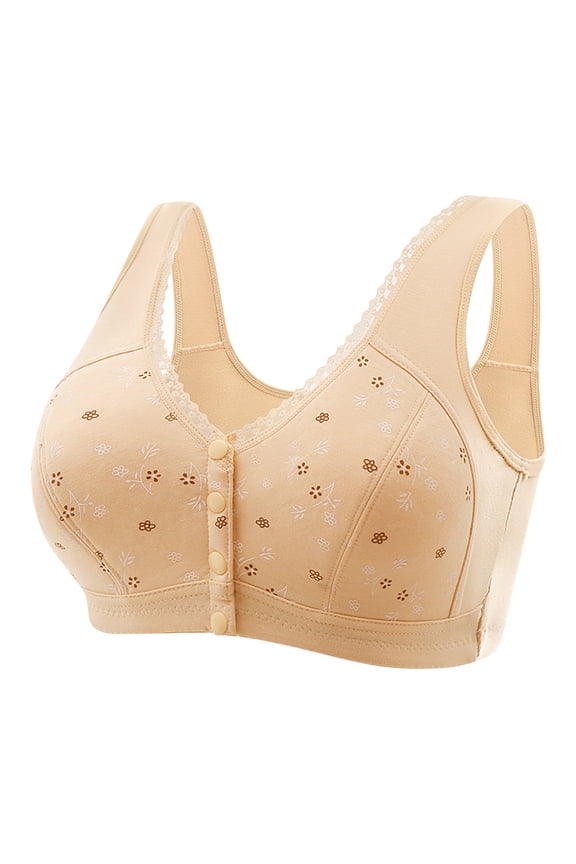 Middle-Aged And Elderly Wirefree Bras For Women Push-Up Front Closure Bra With Button Top Everyday Soft Oversized Bras