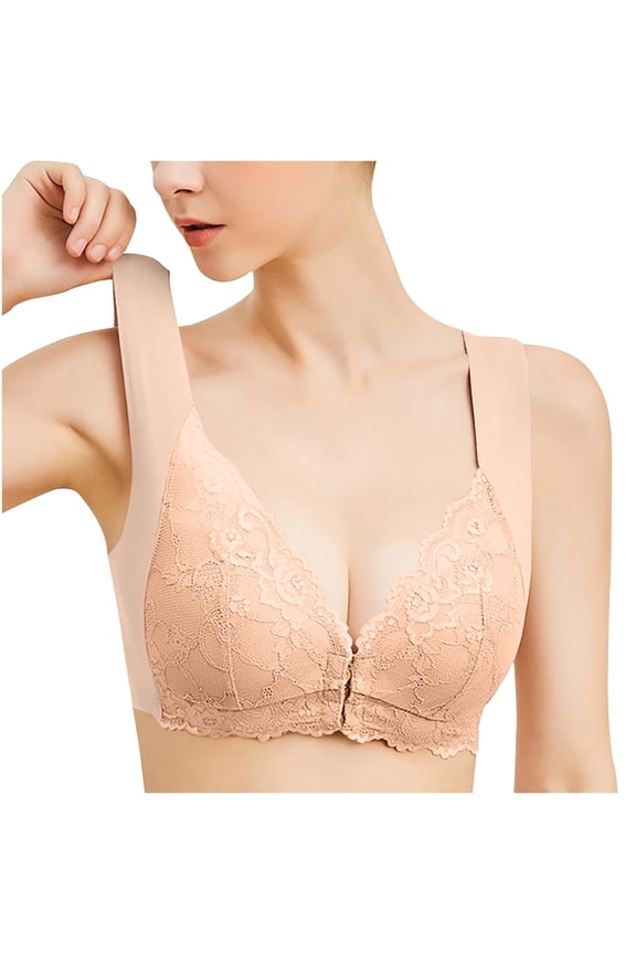 Oversized Bras For Women Push-Up No Underwire Supportive Seamless Bras Everyday Comfortable Front Closure Bra With Button Printed Lace Bras
