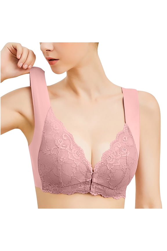 Oversized Bras For Women Push-Up No Underwire Supportive Seamless Bras Everyday Comfortable Front Closure Bra With Button Printed Lace Bras