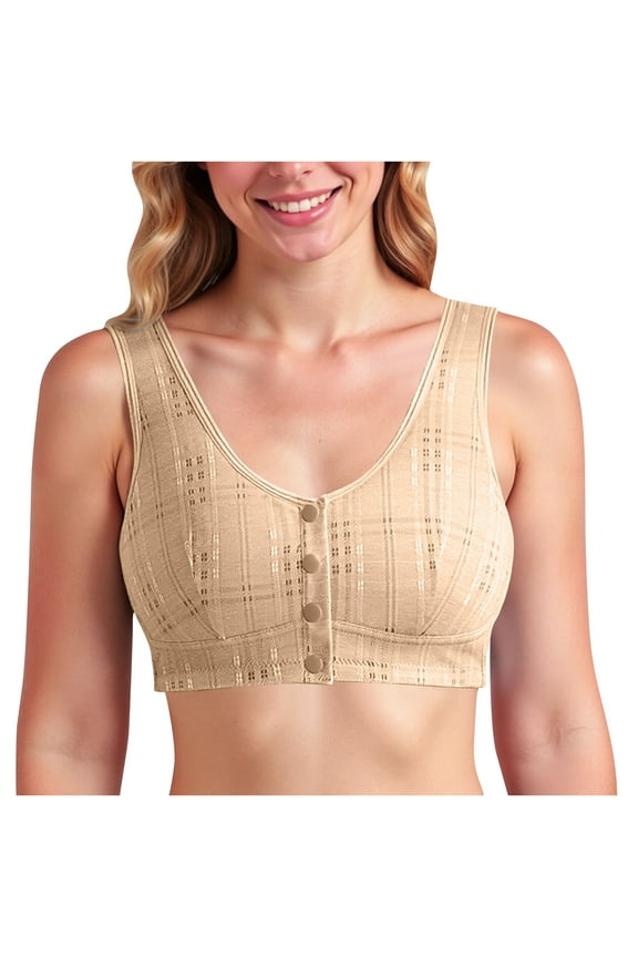 Oversized Middle-Aged Bras For Women Front Closure Bra Push-Up Top Everyday Comfortable Outdoor Wirefree Plaid Bras