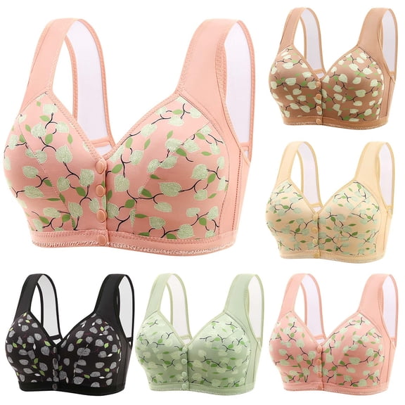 PUMISAS Oversized Wirefree Bras For Women Front Closure With Button Push-Up Top Splice Color Everyday Comfortable Outdoor Printed Bras