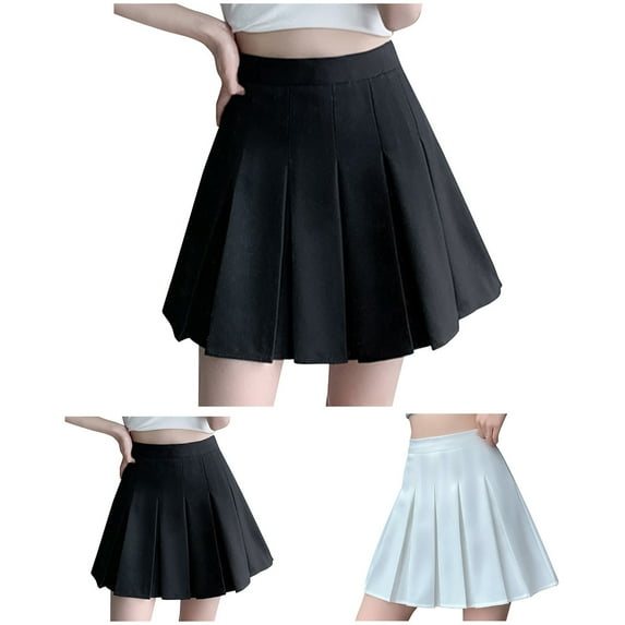PUMISAS Pleated Skirts For Women Solid Color High Waisted Button Skirts A Line Mini Skirt With Safety Pants