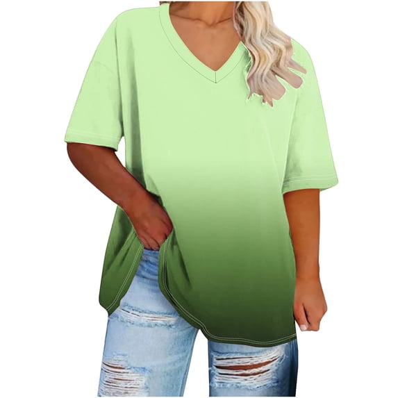 PUMISAS Plus Size Topss For Womens V-Neck Short Sleeve Summer Oversized T-Shirts Tunic Tops