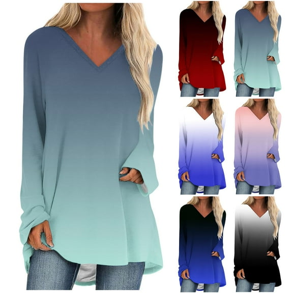 PUMISAS Pullover Sweatshirt For Women'S Long Sleeve Fall Shirts Dressy Blouse V-Neck Loose Long Tunic Tops To Wear With Leggings