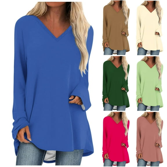 PUMISAS Pullover Sweatshirt For Women'S Long Sleeve Fall Shirts Dressy Blouse V-Neck Loose Long Tunic Tops To Wear With Leggings