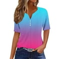 thumbnail image 1 of PADFRYBK Pullover T-Shirt For Women Gradient Color V-Neck Casual Loose Going Out Shirt Short Sleeve Tunic Blouses With Button, 1 of 5