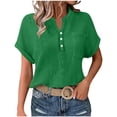 thumbnail image 1 of PADFRYBK Short Sleeve T-Shirt For Women Summer Button Pullover Solid Color Casual Tops V-Neck Tunic Loose Blouses With Pocket, 1 of 9