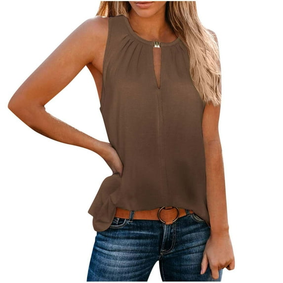 PUMISAS Sleeveless T-Shirt For Women Summer Pullover Casual Loose Solid Color Tops Crew Neck Casual Tunic Blouses