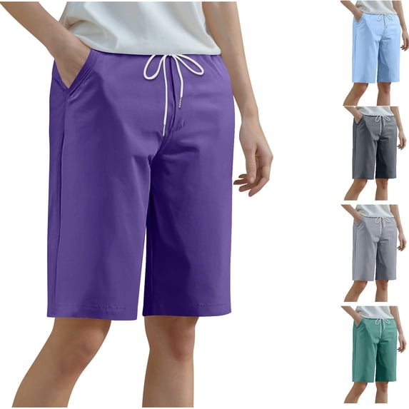 PUMISAS Sports Shorts For Women Elastic High Waist Drawstring Sweatpants Solid Color Yoga Athletic Shorts With Side Pockets