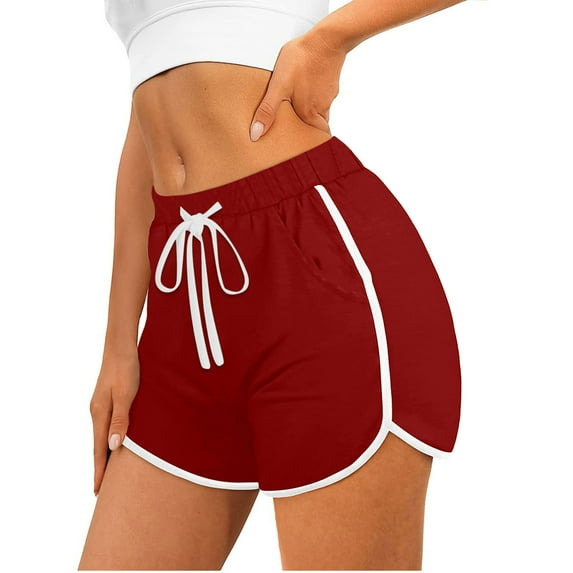 PUMISAS Sports Shorts For Women Elastic Mid Waist Drawstring Comfortable Summer Sweatpants Solid Color Loose Yoga Athletic Shorts With Side Pockets