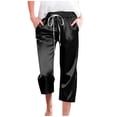 thumbnail image 1 of PUMISAS Straight Leg Pants For Women Drawstring Elastic And Adjustable Waistband Shorts High Waist Pants Solid Color Summer Casual Short Pants With Pockets, 1 of 9