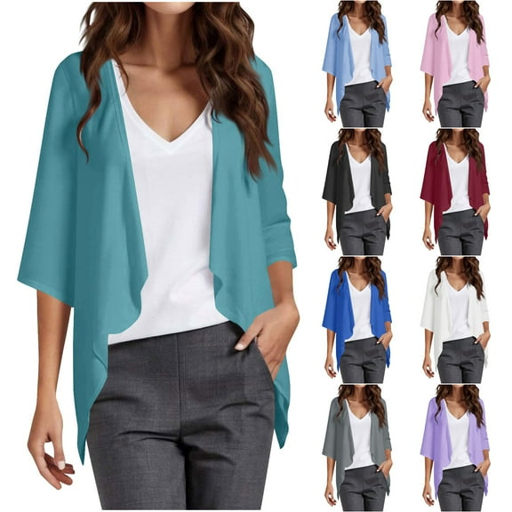 PUMISAS Summer Cardigan For Women Open Front Coat Outerwear Jacket 3/4 Sleeve Casual Loose Tops Clothes