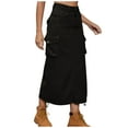thumbnail image 1 of PUMISAS Summer Cargo Skirts For Women Solid Color Soft High Elastic Waist Skirts Casual Loose Mid-Length Jean Skirts With Side Pockets, 1 of 5
