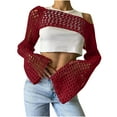 thumbnail image 1 of PUMISAS Summer Cover Ups For Women Long Sleeve Cover Up Tops Solid Color Hollow-Out Breathable Cover Up Crew Neck Crochet Cover Up, 1 of 5