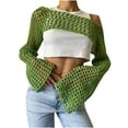 thumbnail image 1 of PUMISAS Summer Cover Ups For Women Long Sleeve Cover Up Tops Solid Color Hollow-Out Breathable Cover Up Crew Neck Crochet Cover Up, 1 of 5