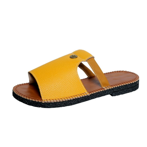 PUMISAS Summer Flat Slippers For Women Breathable Round Toe Slippers Solid Color Comfortable Slippers Outside Beach Casual Open Toe Shoes
