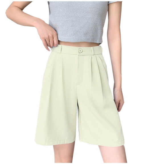 PUMISAS Summer Shorts For Women Elastic Adjustable Waistband Solid Color Pants High Waist Casual Loose Button Shorts With Pockets