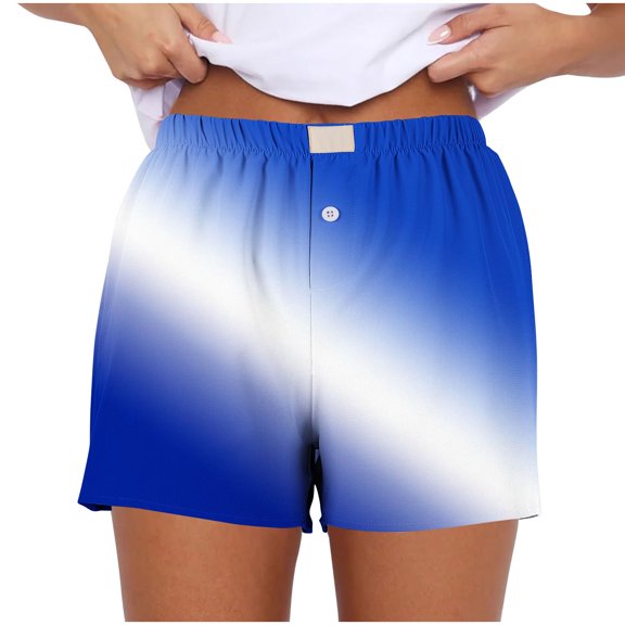 PUMISAS Summer Shorts For Women Elastic High Waist Straight Leg Button Shorts Wide Leg Gradient Color Casual Loose Print Sweatpants With Pockets