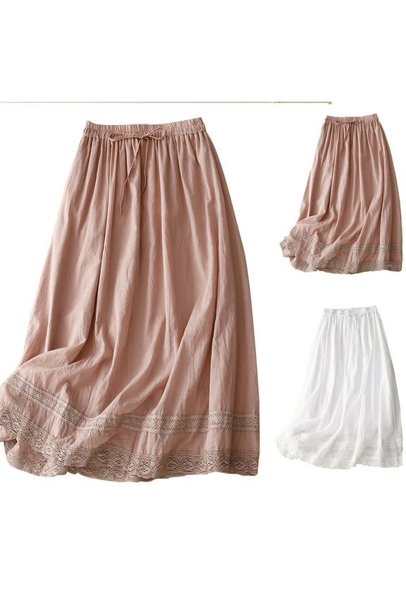 Summer Skirts For Women High Waisted Flowy Elastic Waist Skirts Casual Loose A-Line Mid-Length Pleated Skirts