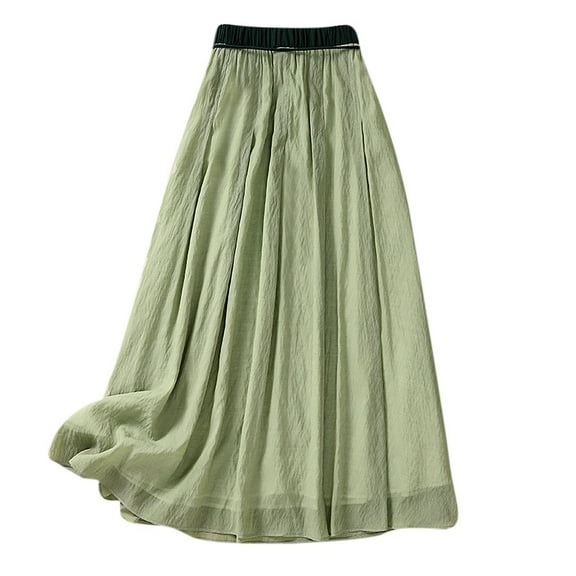 PUMISAS Summer Skirts For Women High Waisted Flowy Elastic Waist Skirts Casual Loose A-Line Mid-Length Pleated Skirts